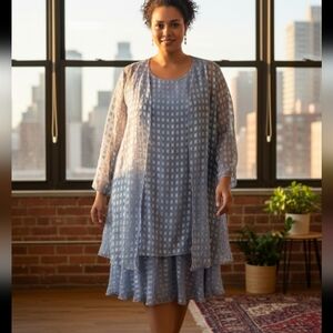 NWT Vintage 90s Lori Max NY Periwinkle Blue Windowpane Dress Duster Set, 28